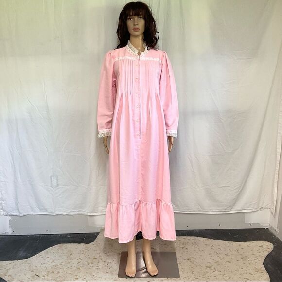 CasaBella Pink Lace Trim Full Zip Long Sleeve Night Gown Pajama Robe Dress XL - Picture 3 of 15